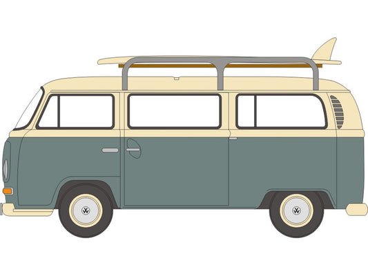 Oxford Diecast 120VW003 VW Bay Window T2 Bus/Surfboards Fiord Blue/Arcona White