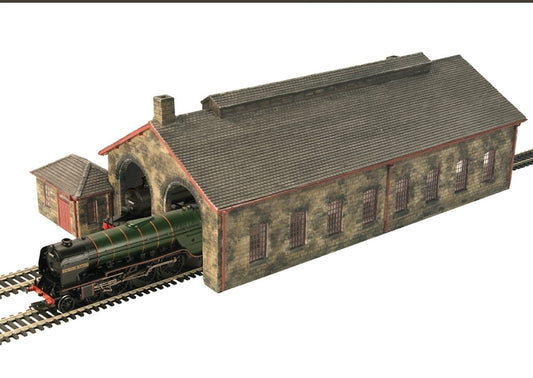 Scenecraft Two Road Stone Engine Shed - Red