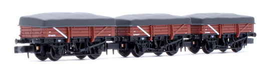 GRAHAM FARISH 377-492 5 PLANK CHINA CLAY 3-WAGON PACK BR BAUXITE (EARLY) WITH FLAT CANOPY NO.B743073, B743077 & B743081